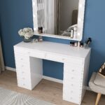 DF02117B Helen LED Işıklı Aynalı Makyaj Masası, Çekmeceli Beyaz Kozmetik ve Takı Düzenleyici Şık Tasarım