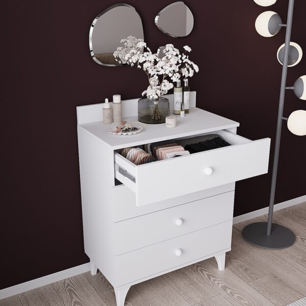 DF11101 4 Çekmeceli Şifonyer – Geniş Depolama Alanlı, Modern Beyaz Çekmeceli Dolap