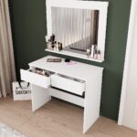 DF02110B Sakura Aynalı Beyaz Makyaj Masası