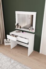 DF02110B Sakura Aynalı Beyaz Makyaj Masası
