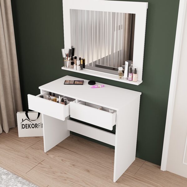 DF02110B Sakura Aynalı Beyaz Makyaj Masası