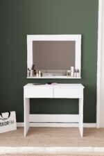 DF02110B Sakura Aynalı Beyaz Makyaj Masası - Görsel 2