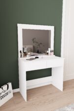 DF02110B Sakura Aynalı Beyaz Makyaj Masası - Görsel 3