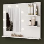 DF06103 Raflı Dekoratif Kulis Işıklı Duvar Aynası Makyaj Masası Aynası