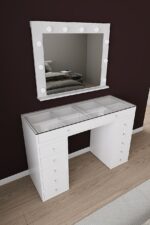 DF02115B Pera Camlı Aynalı Spot Işıklı Makyaj Masası 120 Cm Çekmeceli, Bölmeli, Yatak Odası Düzenleyici - Görsel 5