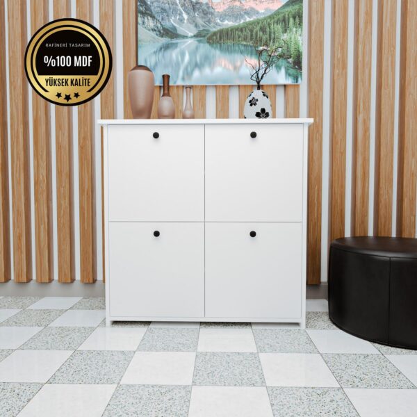 DF08103 Alin MDF Dört Raflı ve Dört Kapaklı Ayakkabılık