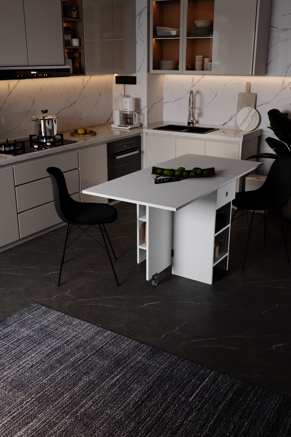 beyaz 1 DF01102 Berlin Pratik Katlanır Masa Mutfak ve Yemek Masası - Görsel 1